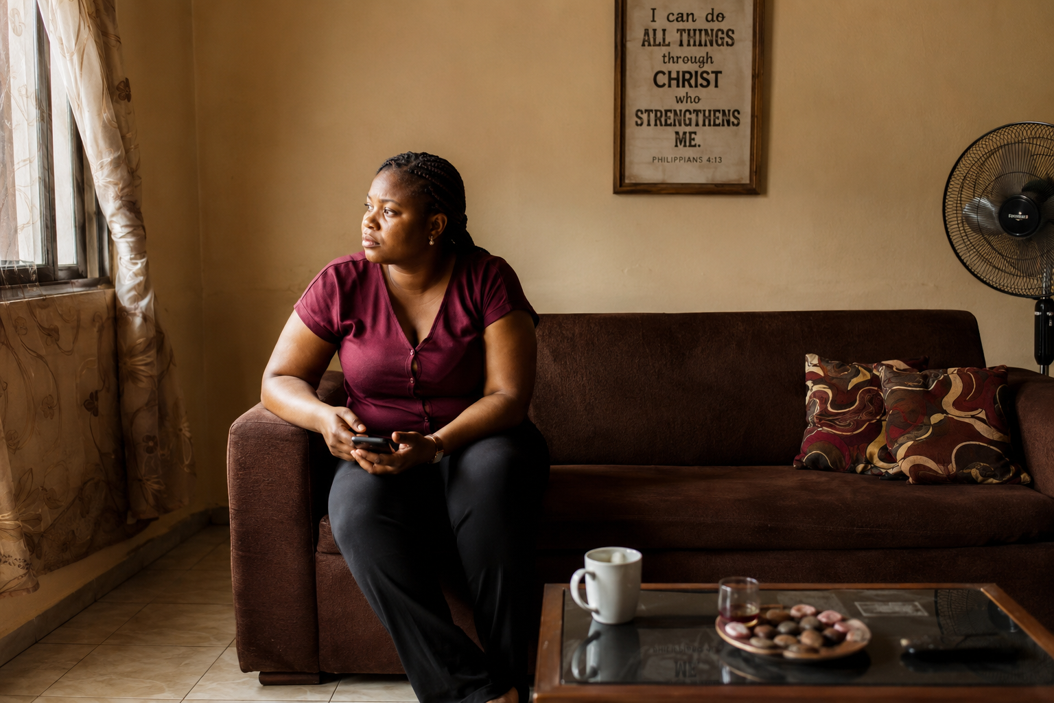 Nigerian woman reflecting quietly