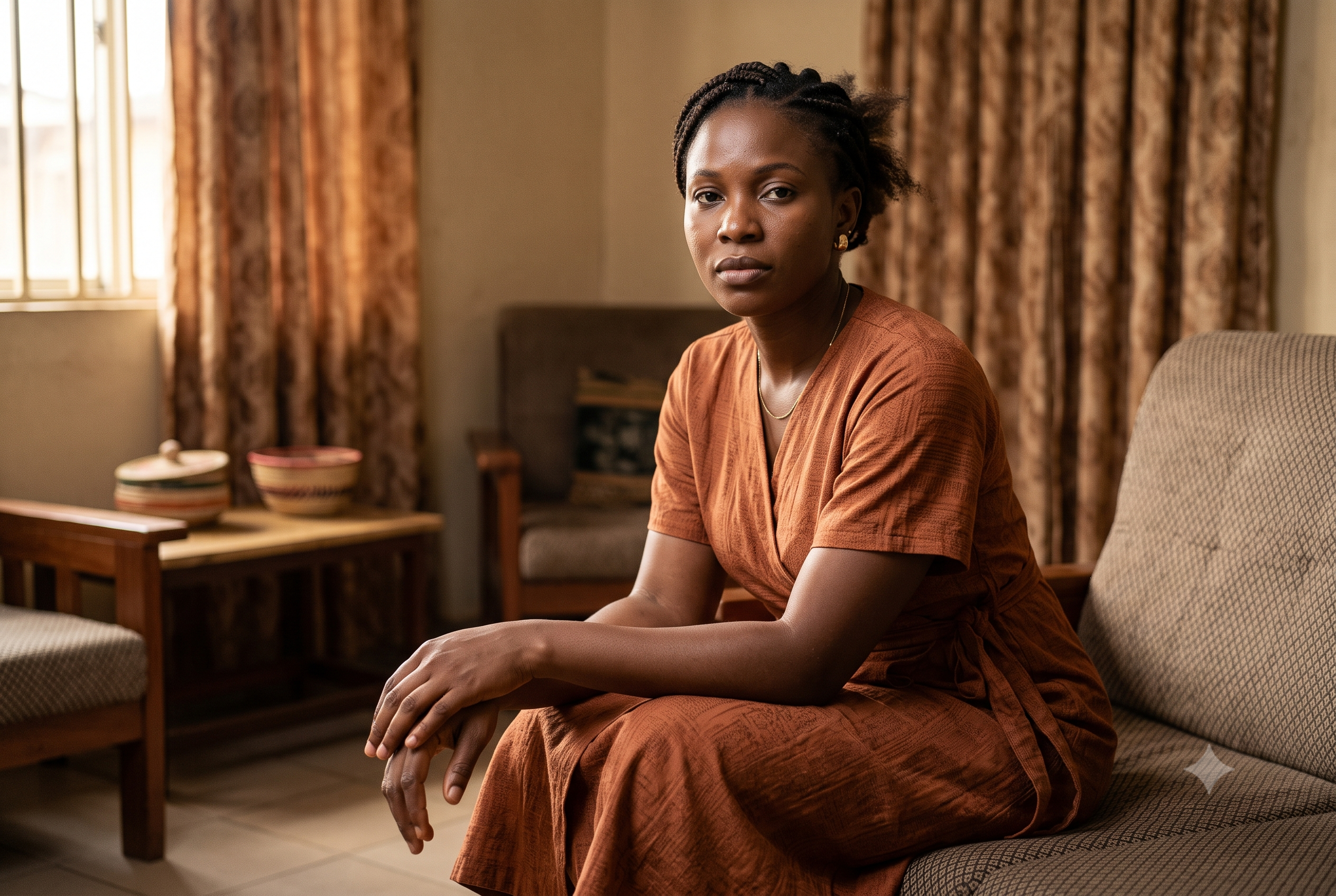 Nigerian woman reflecting quietly