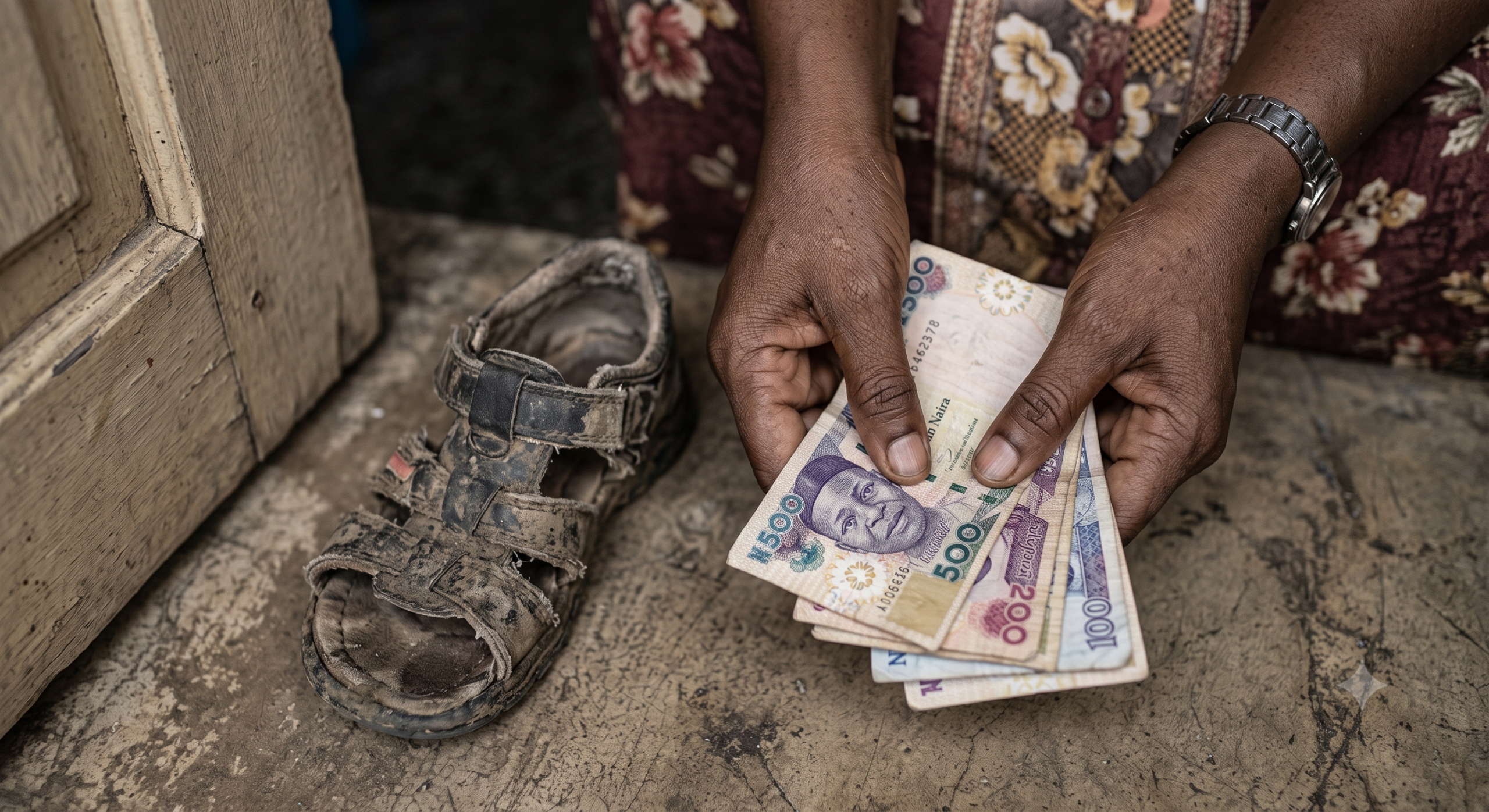 A Nigerian mother sitting quietly with a report card