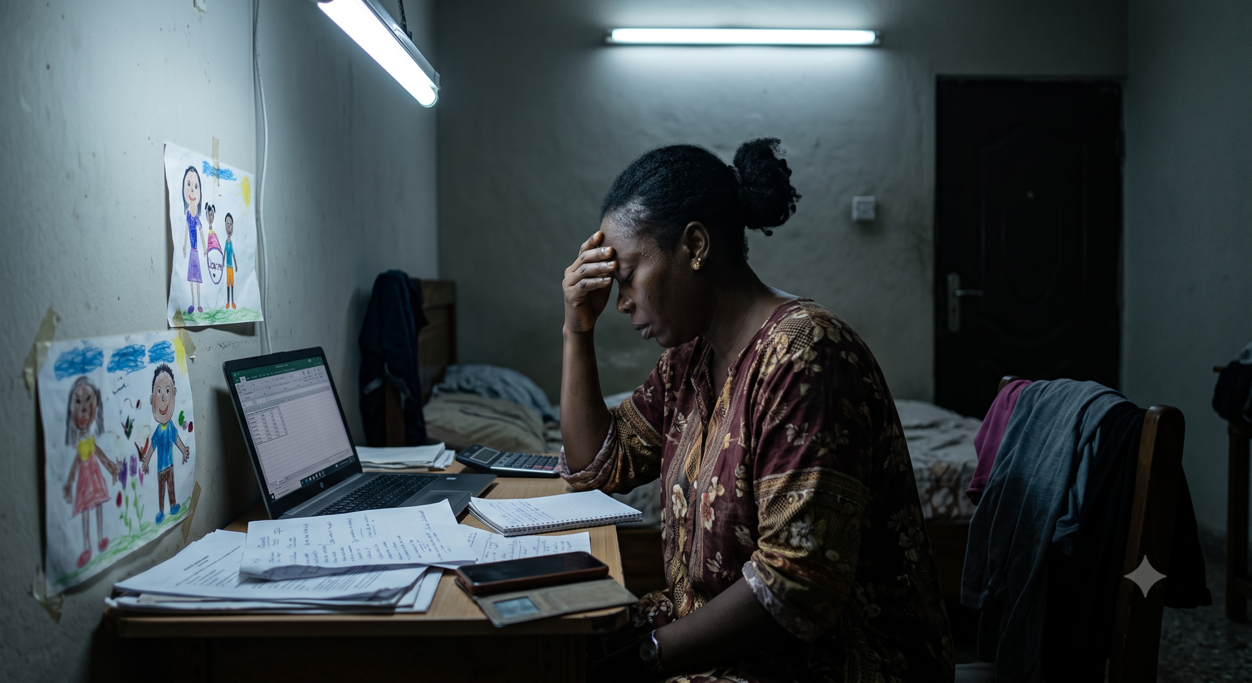 A Nigerian mother sitting alone at night